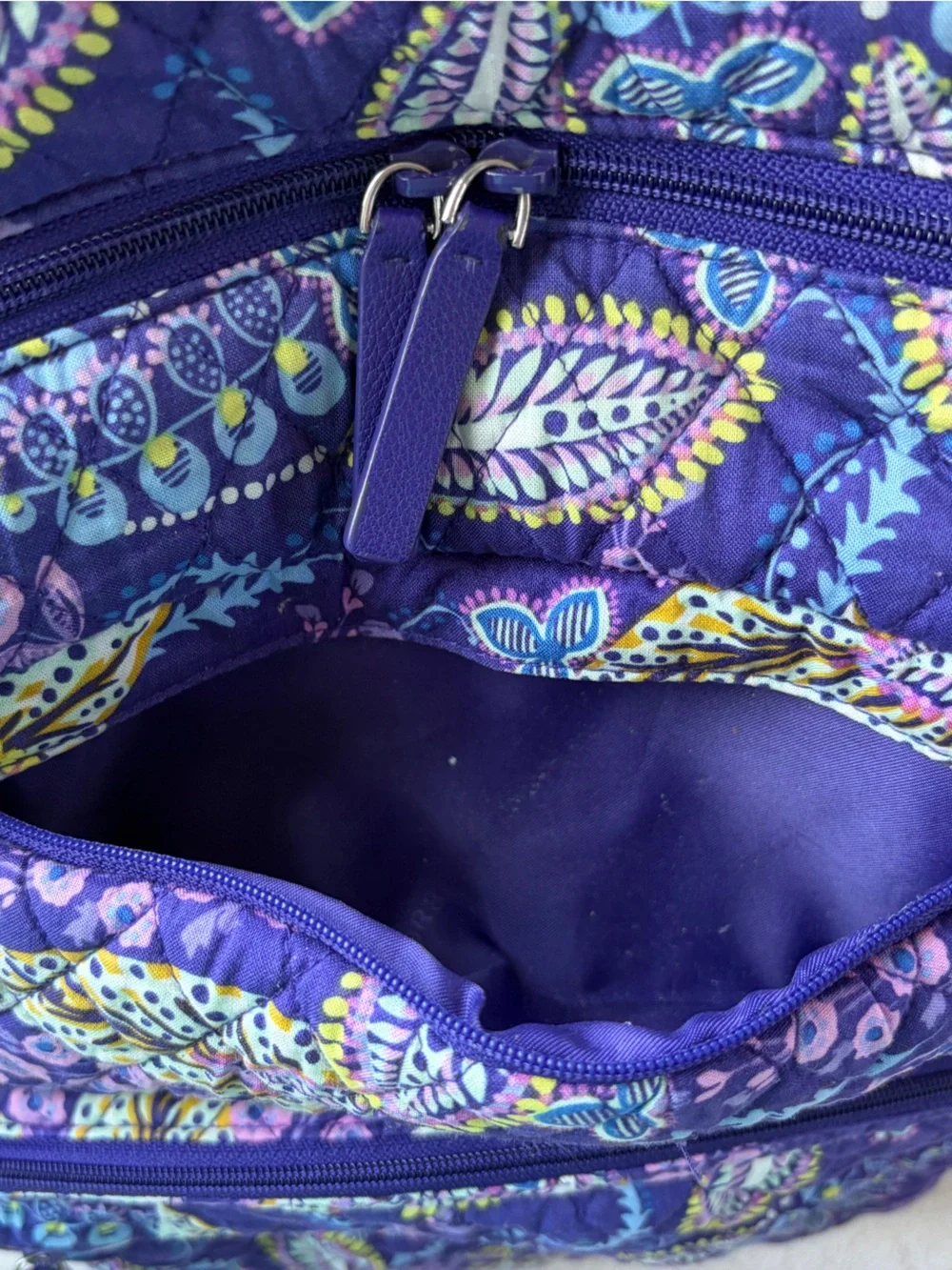 Vera Bradley Quilted Purple Backpack Retired Batik Leaves Pattern